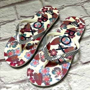 Roxy girls stripe floral flip flops